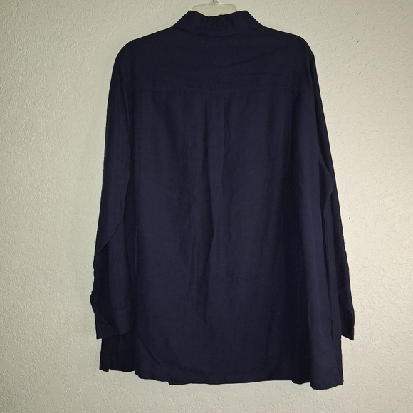 C.S.T Sport Women's Linen Blend Navy Blue Button Down Tunic Shirt 18W - Picture 2 of 8